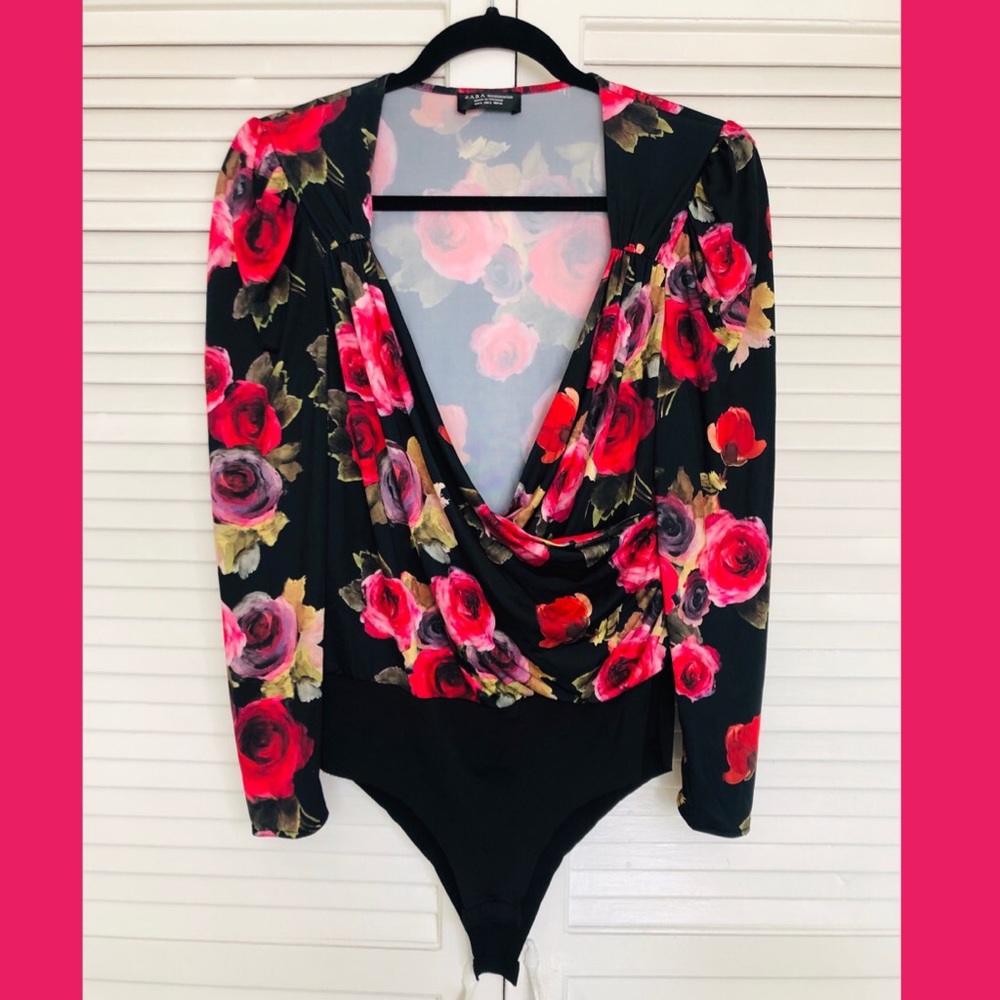 Zara low-cut floral bodysuit